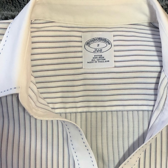 Brooks Brothers Non-iron dress shirt, white w blue, pink, & black stripe sz 2. - Picture 2 of 9